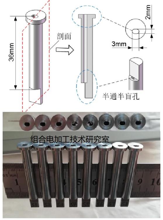 椭圆形半盲孔深36mm,电解加工后内壁表面粗糙度ra0.
